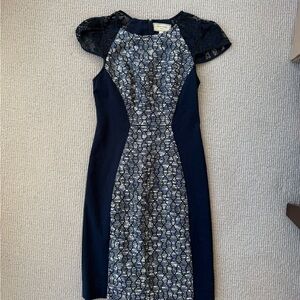 Anthropologie Moulinette Soeurs Lace Sleeve Sheath Dress Size 0 Navy Blue